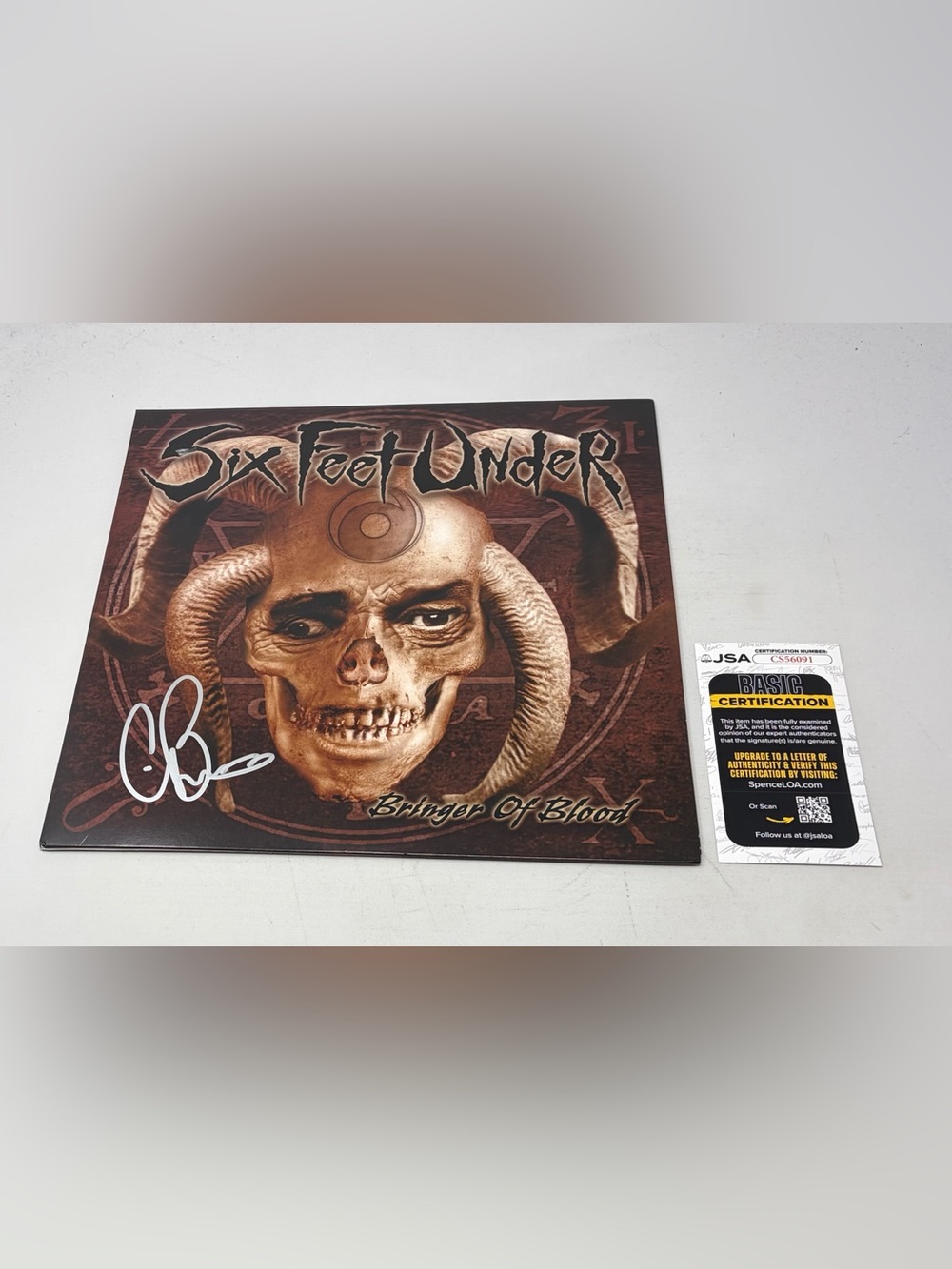 Chris Barnes signed Six Feet Under Bringer Of Blood Album JSA COA